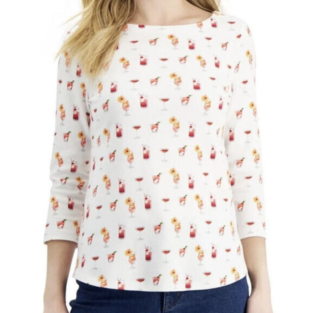 CHARTER CLUB Three Quarter Sleeves Cotton Printed Top NWT